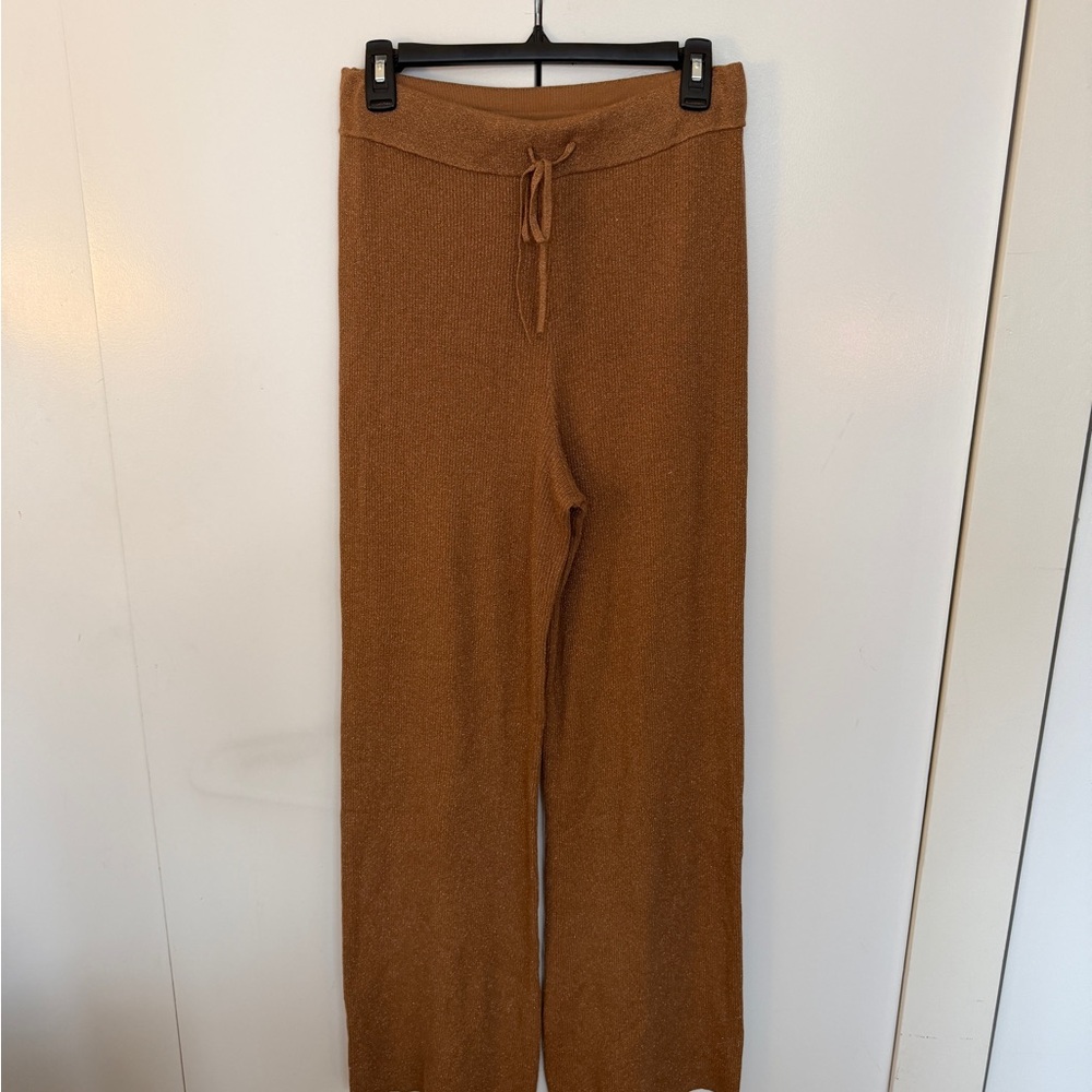 A.L.C. Tan Shimmer Ribbed Knit Sweater Pants - Medium